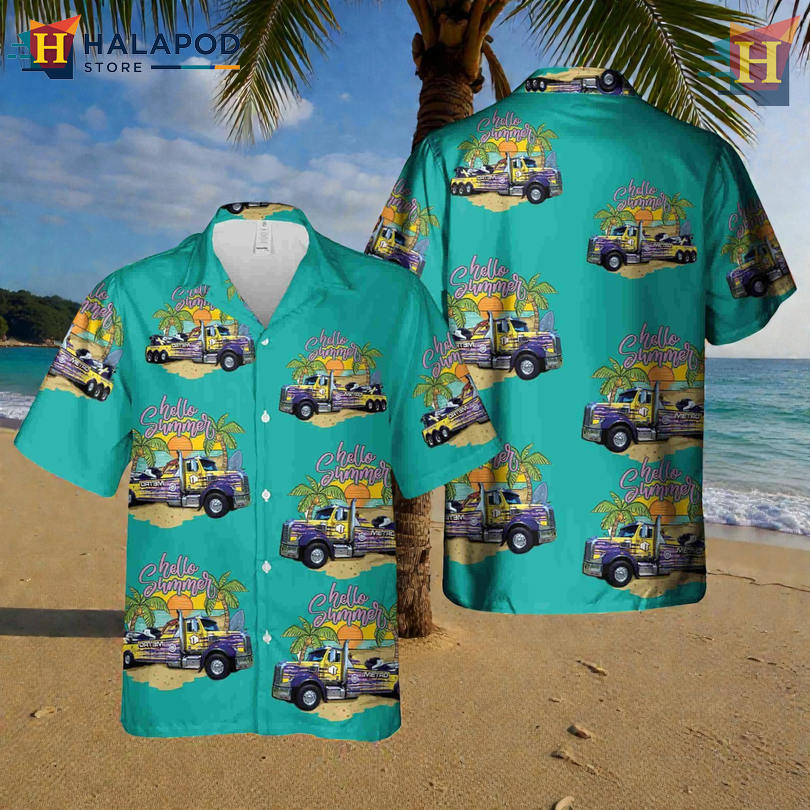 Canada Towing Truck Workwear Graphic With Tropical Hawaiian Shirt Rugged Style