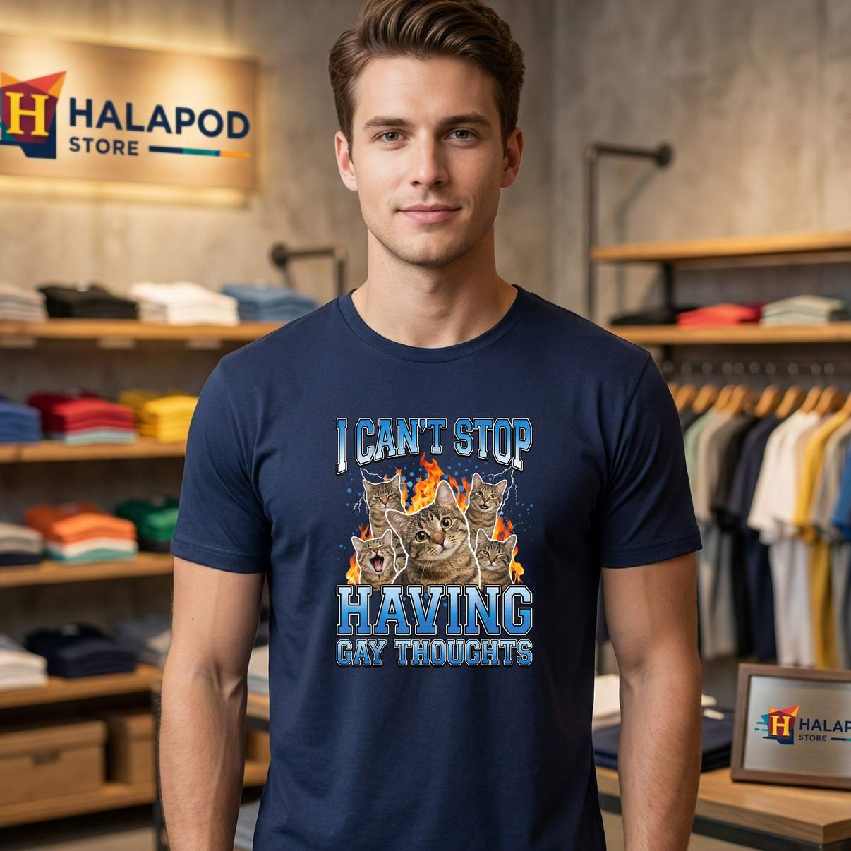 Cant Stop Having Gay Tee Shirt Thoughts Funny Cat Pride Month Graphic Design Men