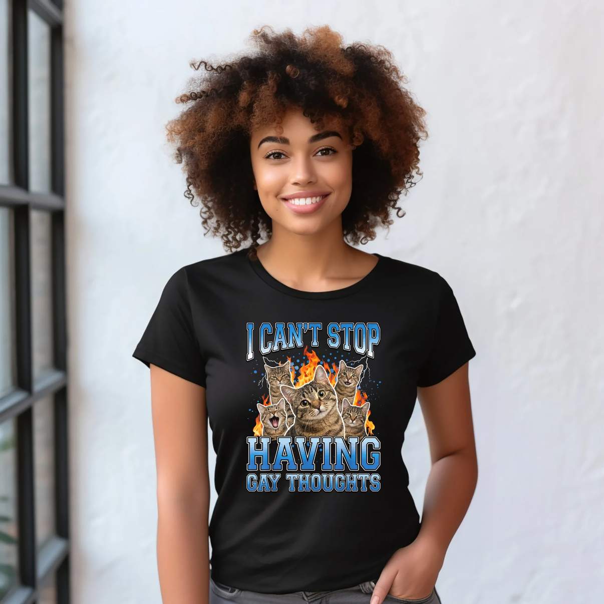 Cant Stop Having Gay T-Shirt Thoughts Funny Cat Pride Month Graphic Design Men
