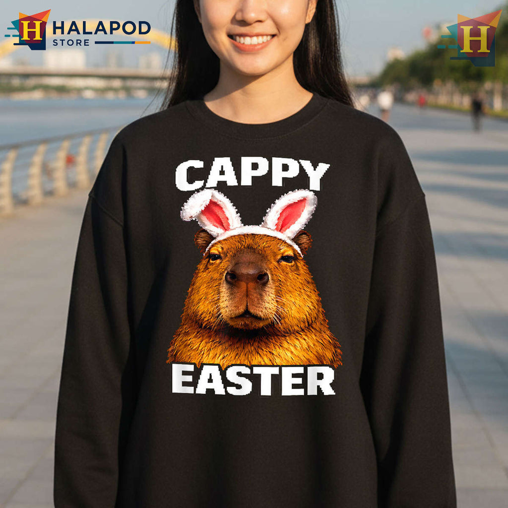 Cappybara Bunny Ears Meme Funny Easter Shirts Animal Lover Style