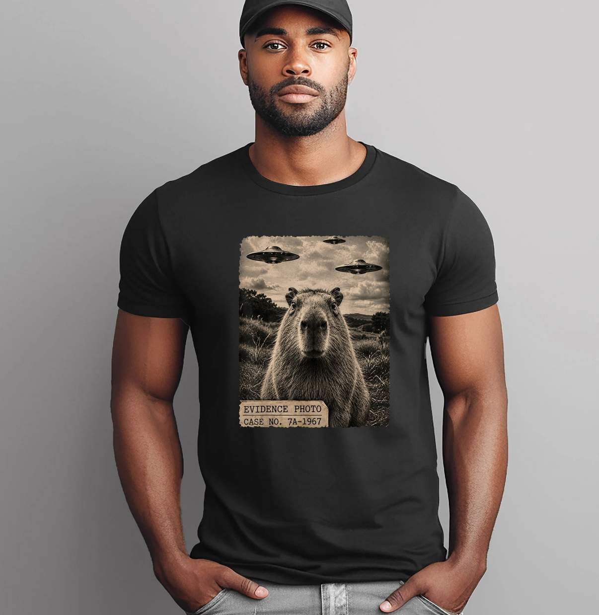 Capybara Alien UFO Evidence Shirt Funny Vintage Photo Graphic Apparel