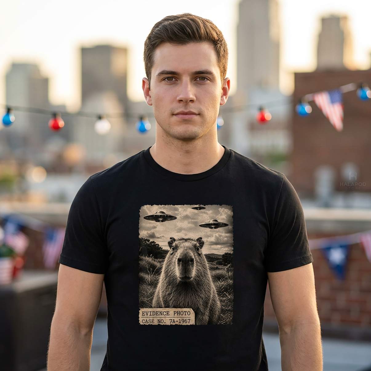 Capybara Alien UFO Evidence Tee Shirt Funny Vintage Photo Graphic Apparel