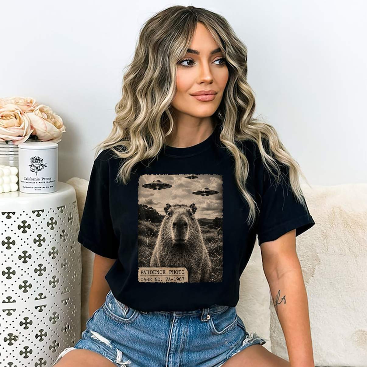 Capybara Alien UFO Evidence T-Shirt Funny Vintage Photo Graphic Apparel