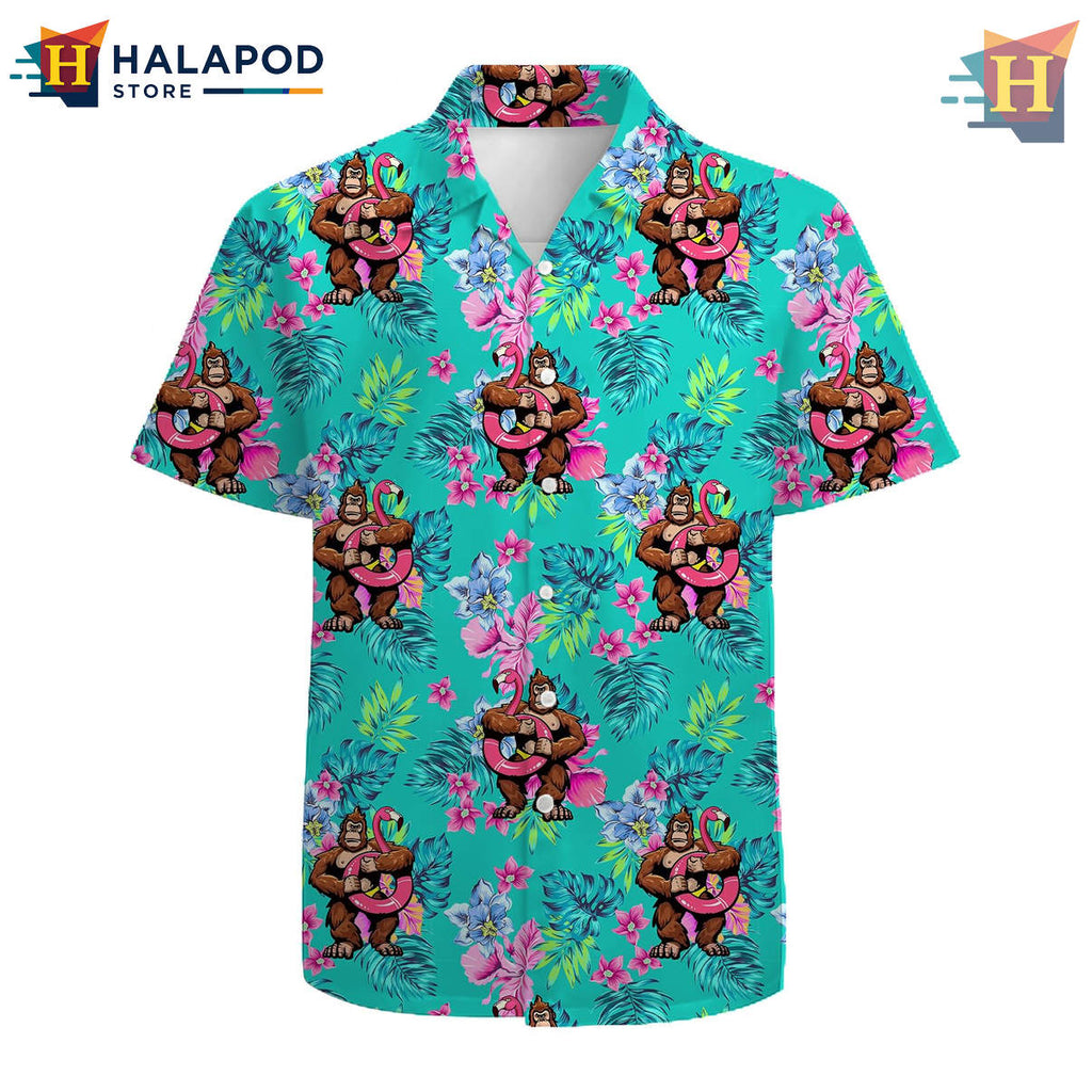 Cartoon Monkey Flamingo Hawaiian Shirt 2026 Funny Graphic Tropical Beach Gear
