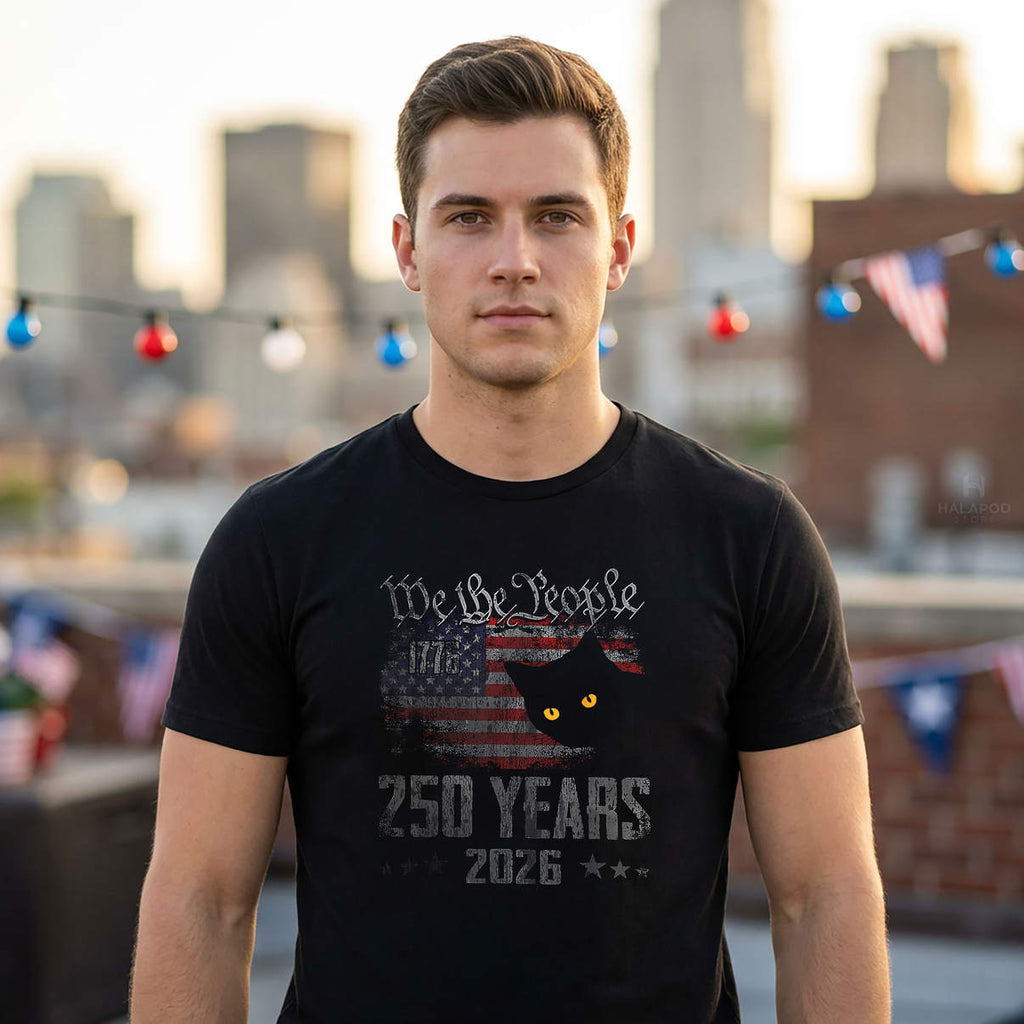 Cat 250th Anniversary American Shirt 250 Years Flag 4th Of July Graphic Mens