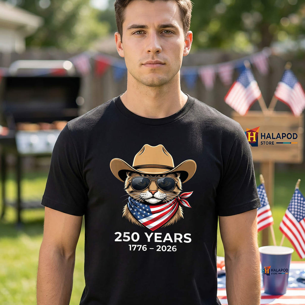 Cat 4th Of July America Flag Shirt 250 Anniversary USA Celebration Graphic