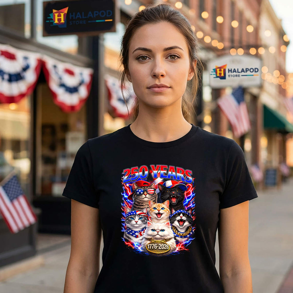 Cat American Flag 250 Years Shirt 250th Anniversary 4th Of July Graphic Mens