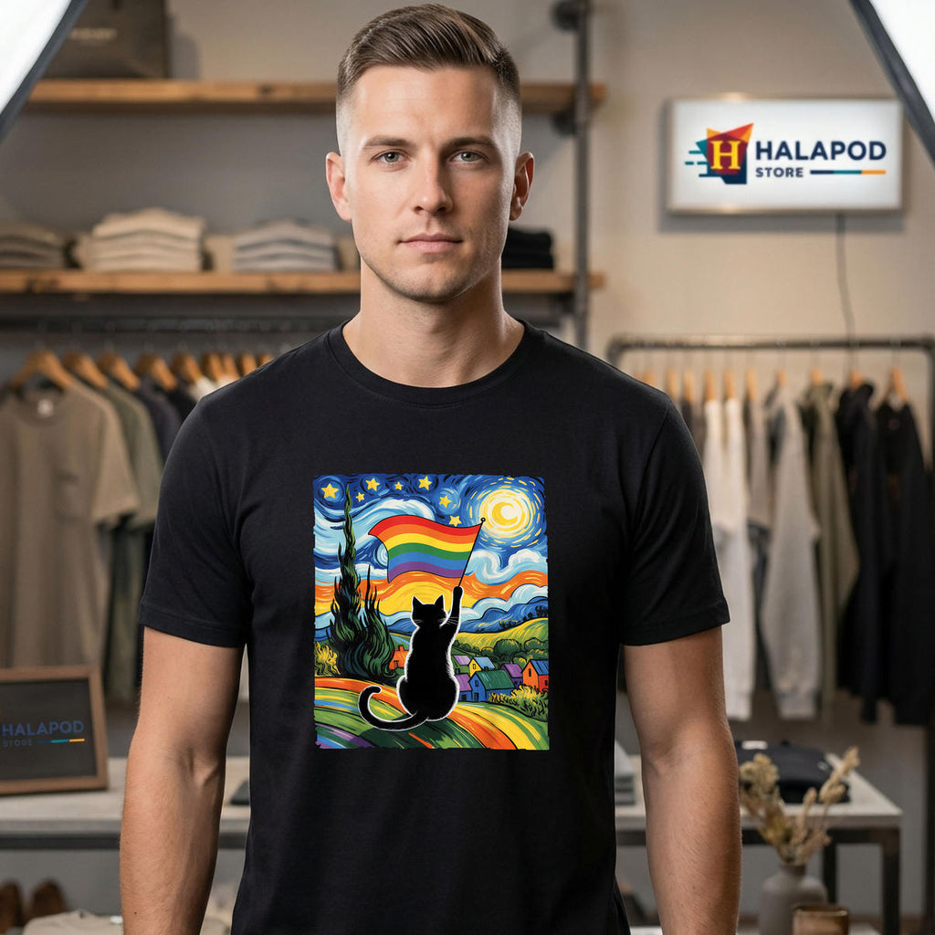 Cat Starry Night Style Gay Pride Shirt 2026 LGBTQ Support Month Fan Apparel