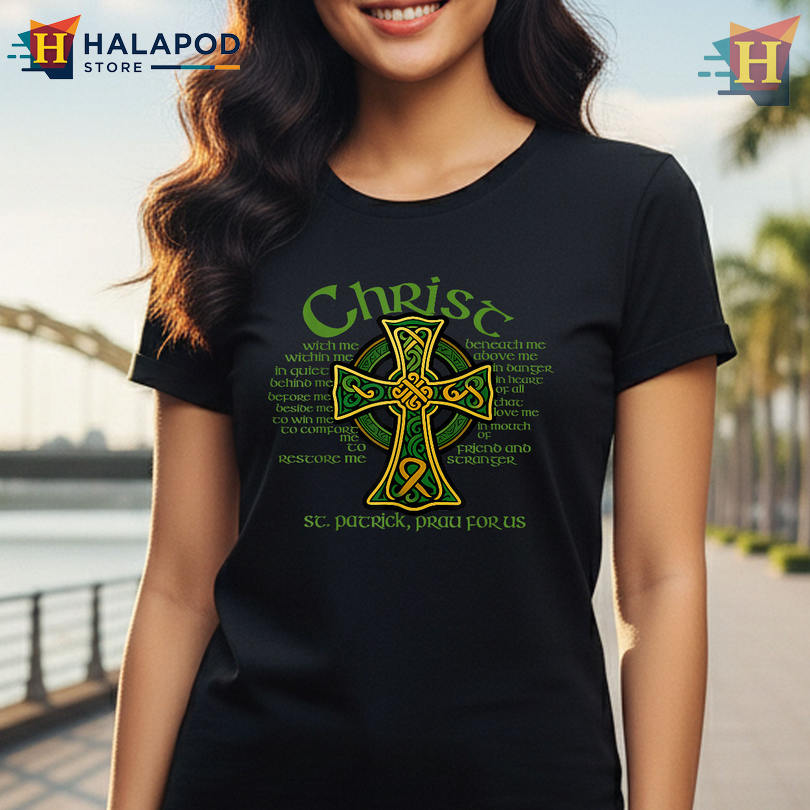 Celtic Cross Faith Graphic Tee Womens St Patricks Day Shirt Christian Irish Pride