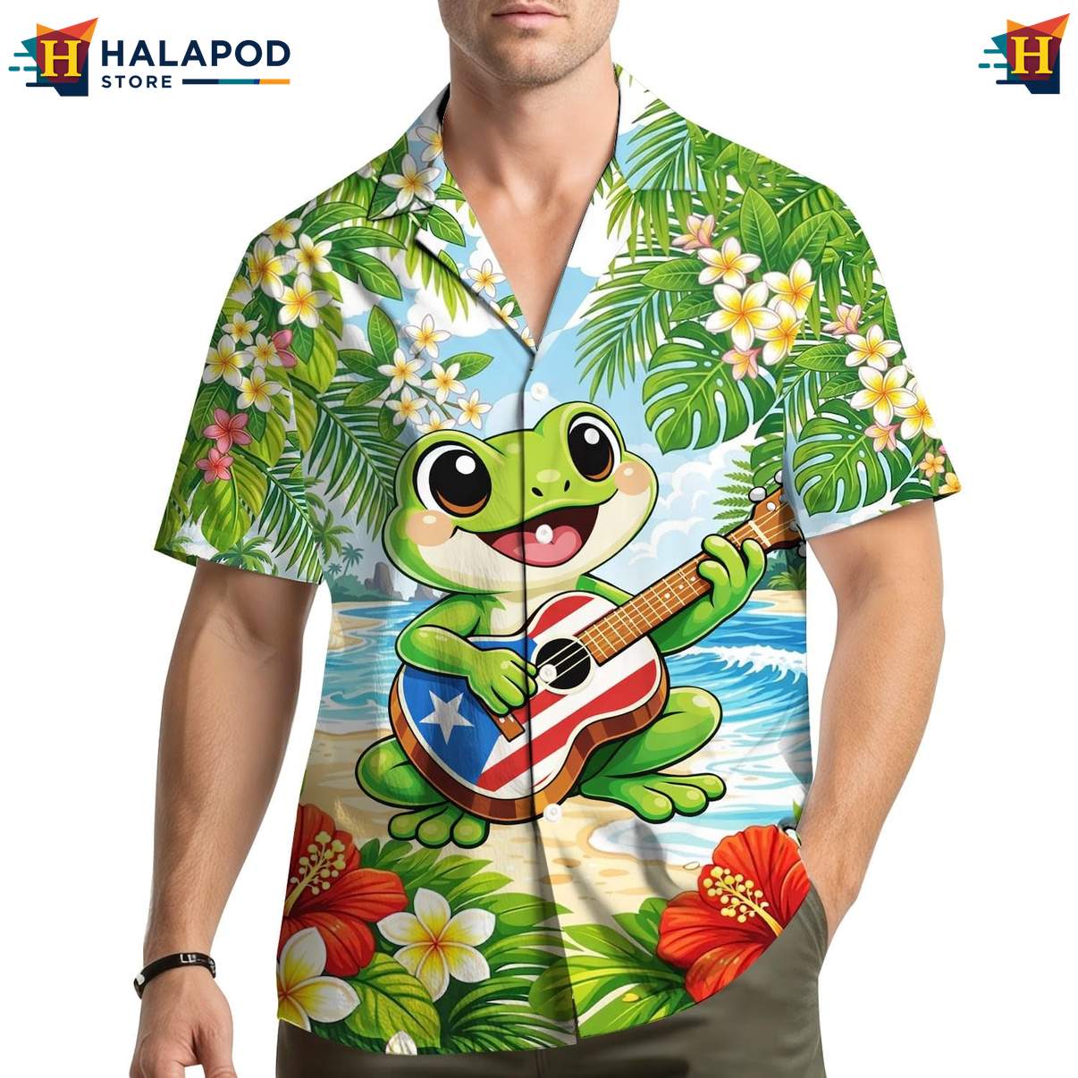 Cheerful Frog Hawaiian Shirt, Vibrant Tropical Design With Palm Leaves And Flowers