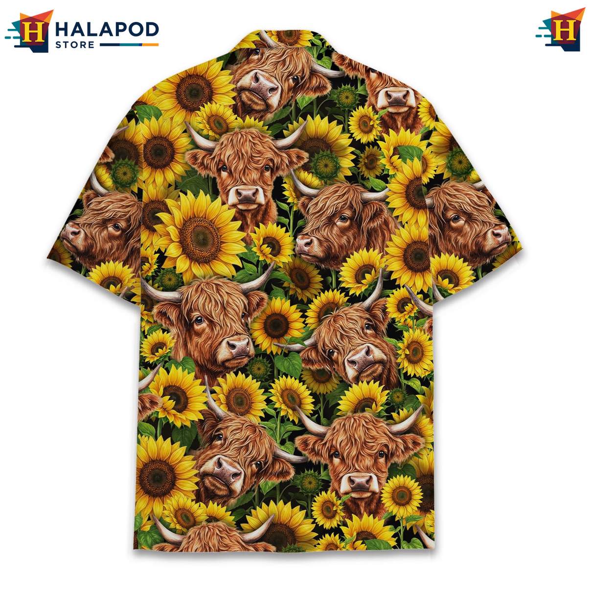 Cheerful Highland Cow Aloha Shirt, Vibrant Summer Button Down With Sunflowers