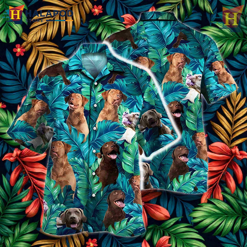 Chesapeake Bay Retriever Art Hawaiian Button Up Shirt for Dog Lovers Everywhere