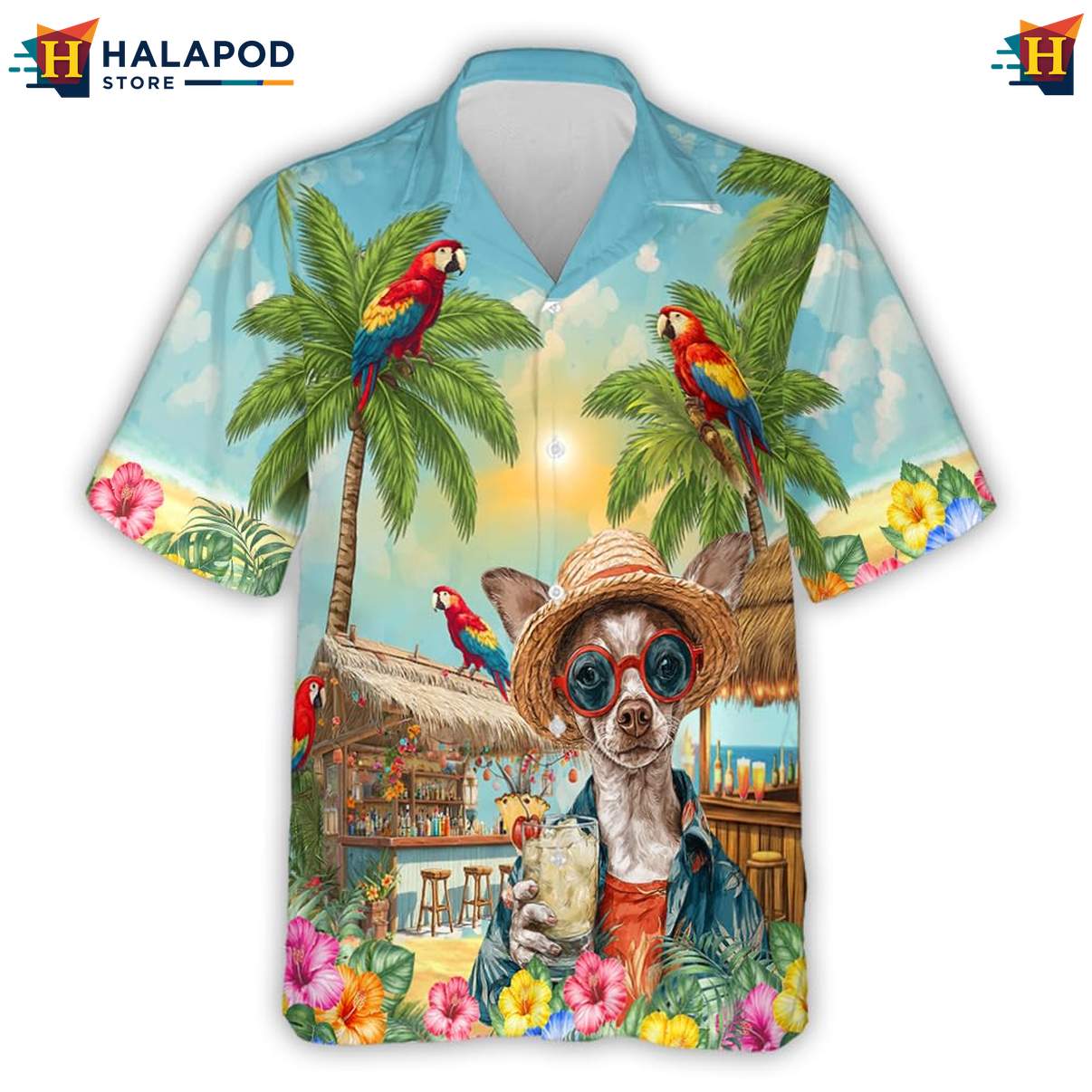 Chihuahua Dog Hawaiian Shirt Funny Pattern Mens Summer Beach Casual Clothing