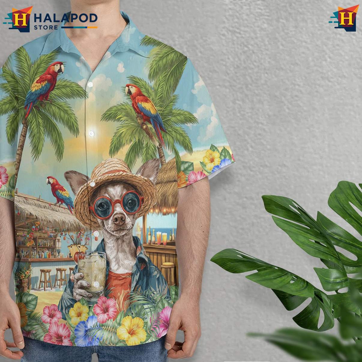 Chihuahua Dog Aloha Shirt Funny Pattern Mens Summer Beach Casual Clothing