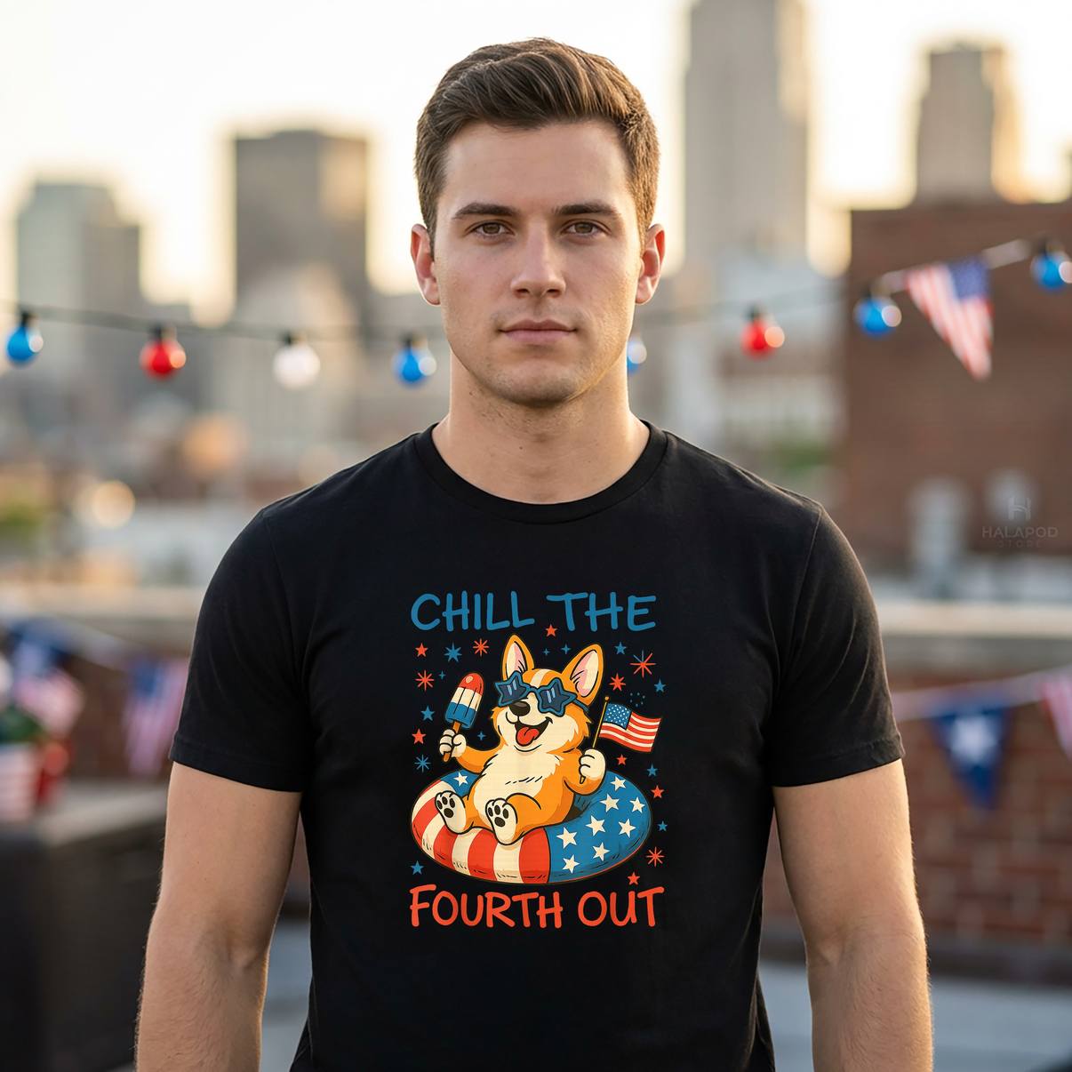 Chill The Fourth Out Corgi Shirt Cute Patriotic 4th Of July Graphic Men