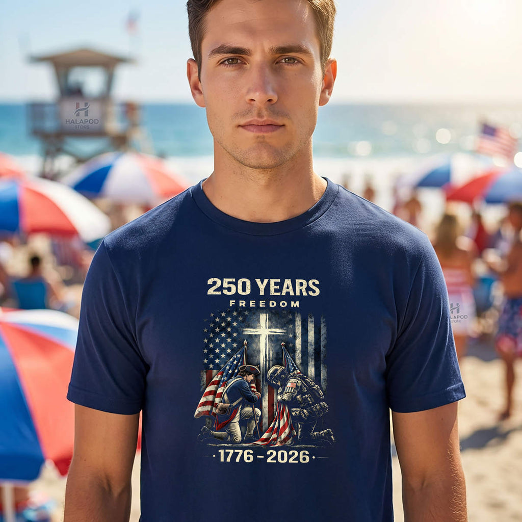 Christian Cross USA Flag Shirt 250 Years 1776 2026 Freedom Graphic For Men