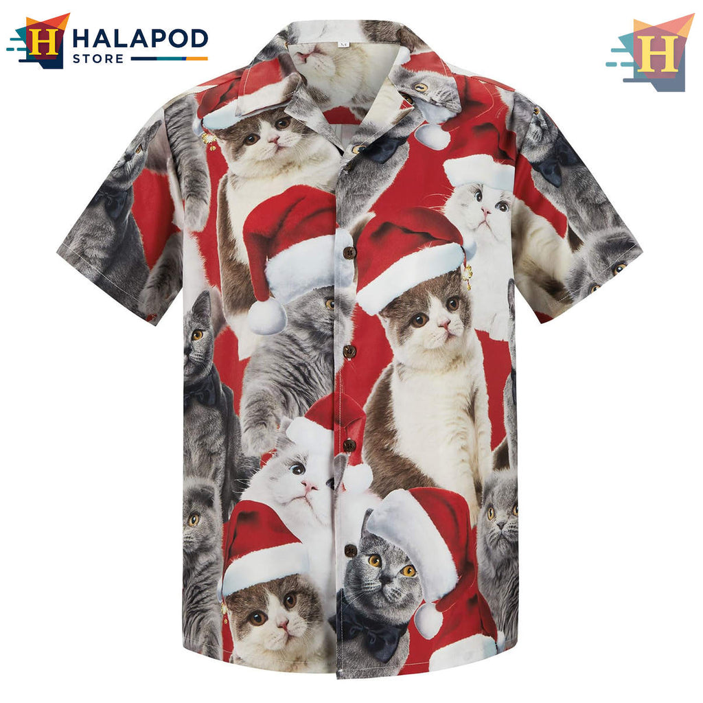 Christmas Cat Floral Hawaiian Shirt 2026 Print Novelty Casual Beach Apparel