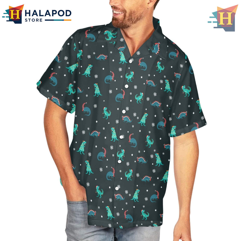 Christmas Dinosaur Hawaiian Shirt Funny Tropical Summer Beach Holiday Fan Apparel