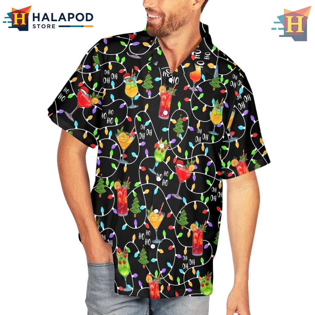 Christmas Lights Hawaiian Shirt Funny Tropical Holiday Summer Beach Mens Apparel