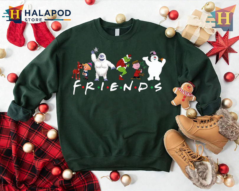 Christmas Tshirt For Family Cute Cartoon Friends Holiday Movie Sweatshirt Style