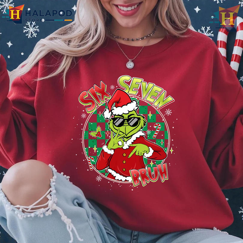 Christmas Tshirt For Family Six Seven Bruh 67 Meme Grinch Hands Funny Xmas Tee