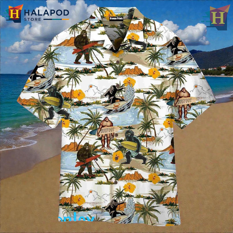 Classic Bigfoot Scene Tropical Button Down Shirt for Relaxed Weekend Outfits