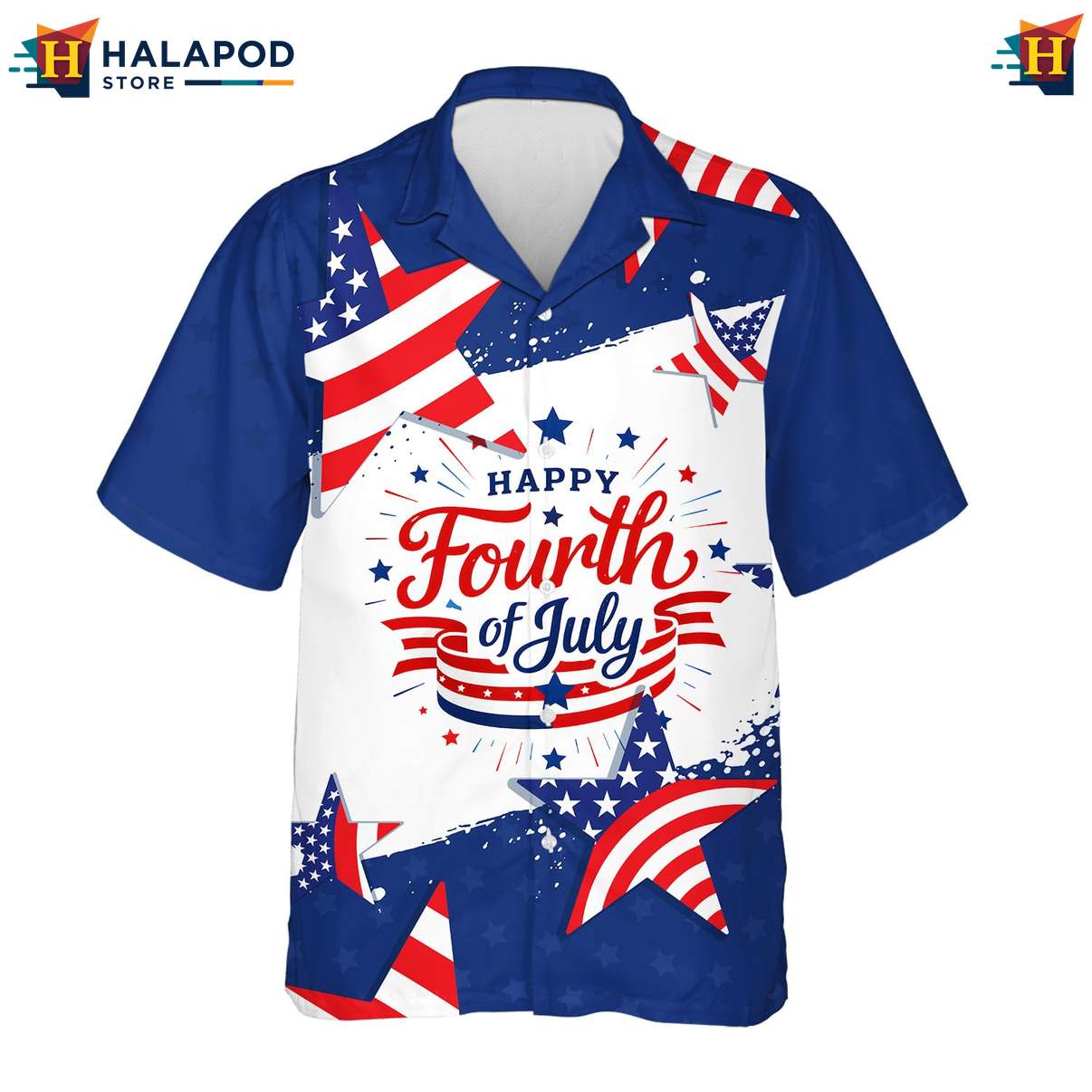 Classic Patriotic Tropical Shirt, Navy Blue Red White Stars Stripes For 4th Of July