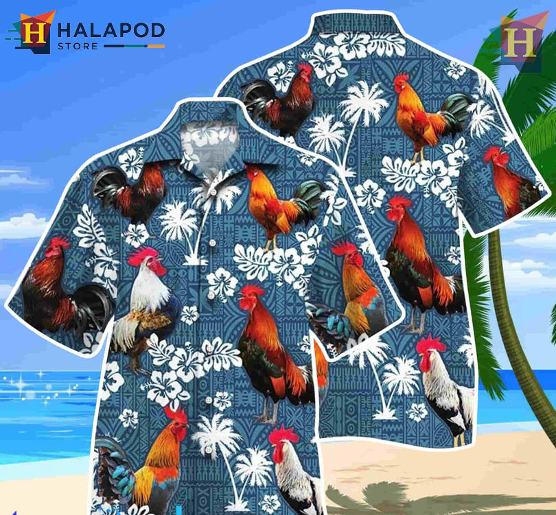 Classic Rooster Graphic Mens Funny Hawaiian Shirt Farm Humor Beach Outfit