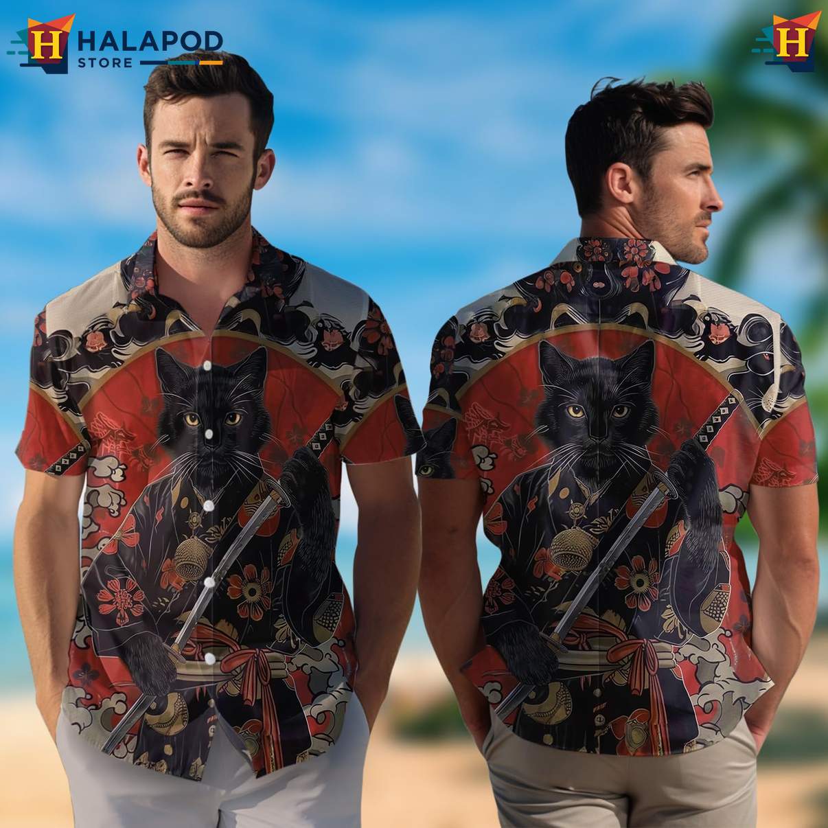 Classic Samurai Japanese Warrior Shirt Mens Casual Hawaiian Button Down Tops