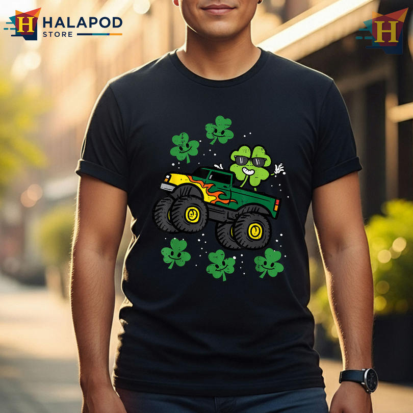 Clover Ride Monster Truck Graphic Shirt St Patricks Day Kids Fun