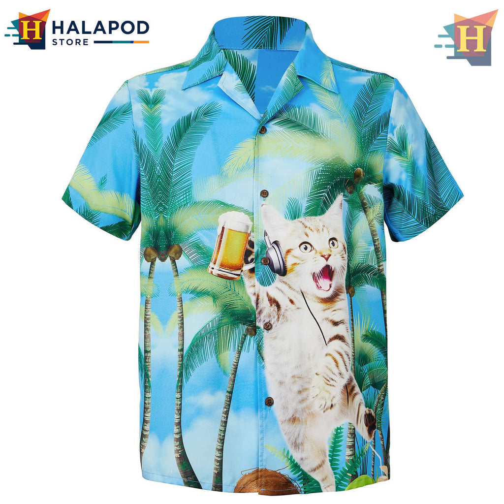 Coconut Tree Cat Novelty Hawaiian Shirt 2026 Floral Casual Beach Fan Apparel