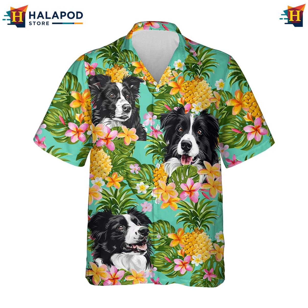 Collie Dog Aloha Shirt For Men Tropical Summer Casual Beach Button Down Top