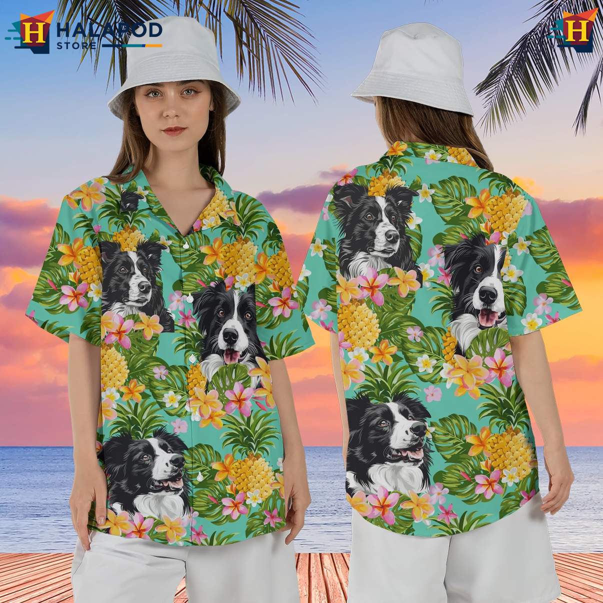 Collie Dog Aloha Shirt For Men Tropical Summer Casual Beach Button Down Top