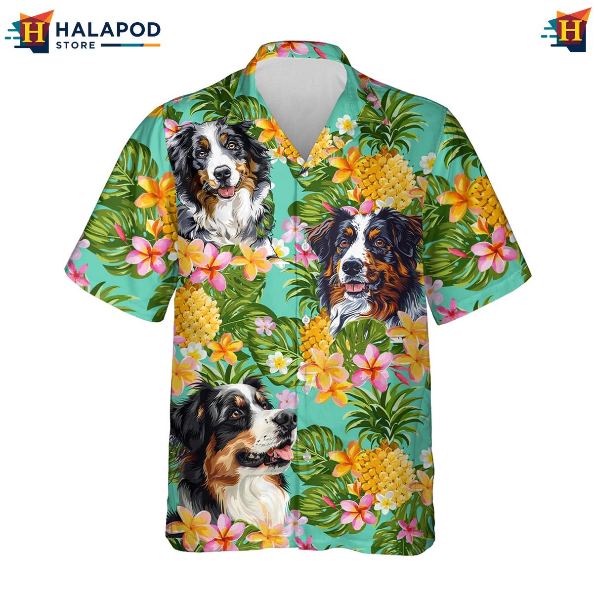 Collie Dog Hawaiian Shirt Mens Tropical Summer Casual Beach Button Down Tops