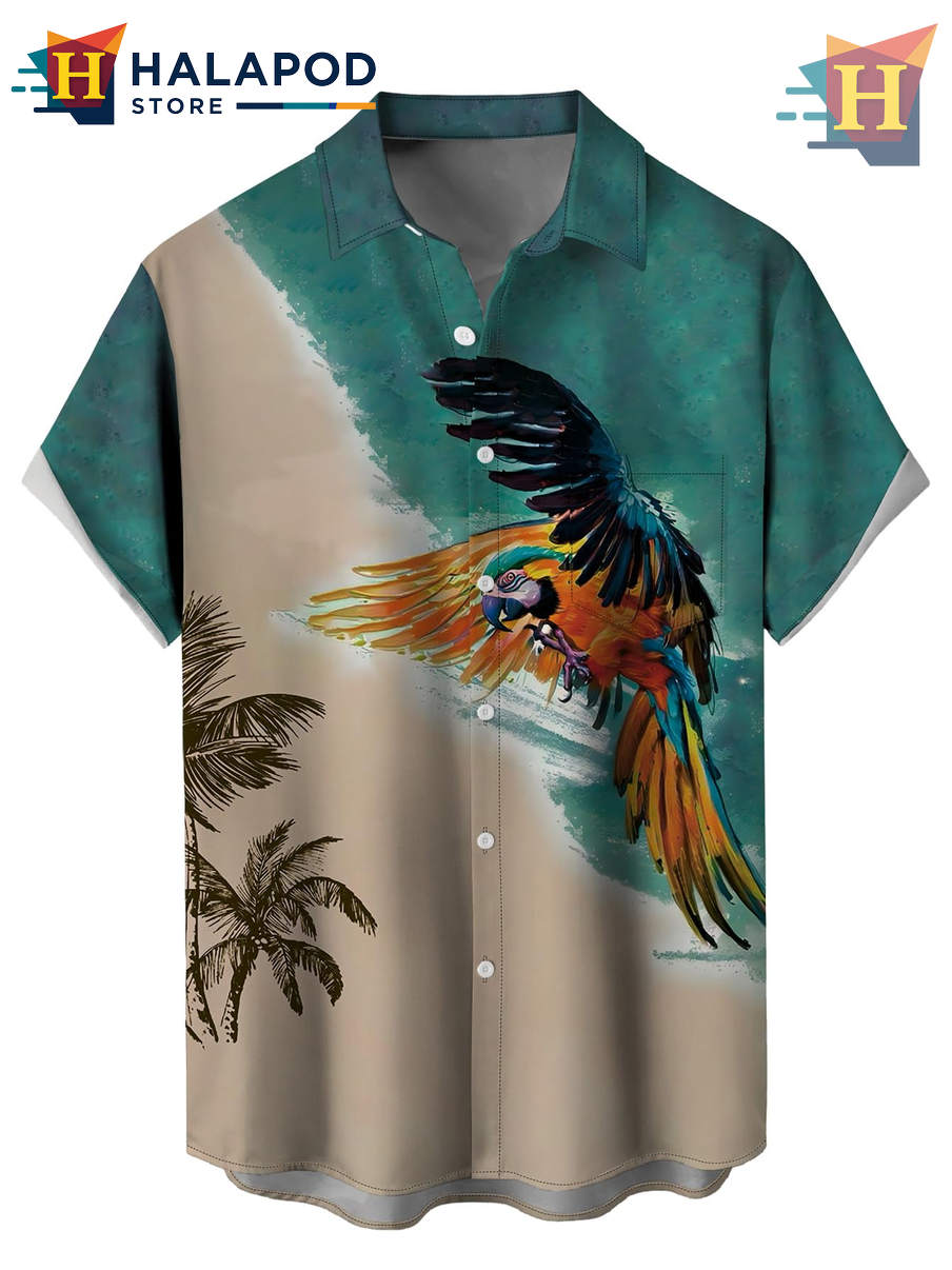 Colorblock Bird Hawaiian Shirt Tropical Holiday Casual Summer Beach Fan Apparel