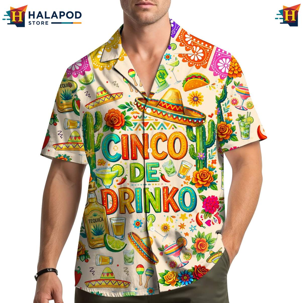 Colorful Cactus Hawaiian Shirt, Cinco De Drinko Festive Summer Shirt For Men