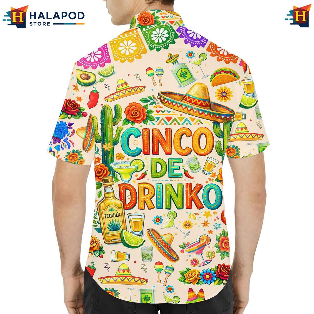 Colorful Cactus Short-sleeve button-up shirt, Cinco De Drinko Festive Summer Shirt For Men