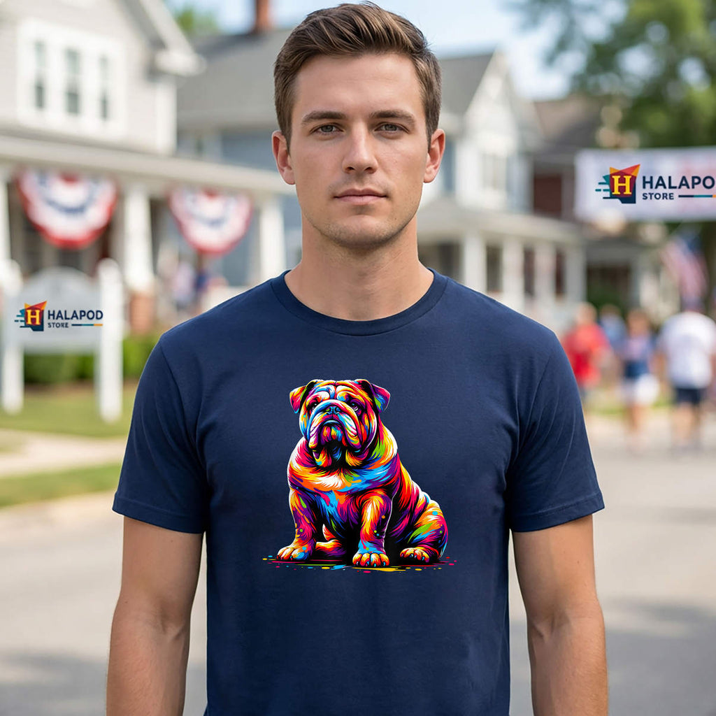 Colorful English Bulldog Shirt Funny Dog Lover Pop Art Graphic Mens Casual