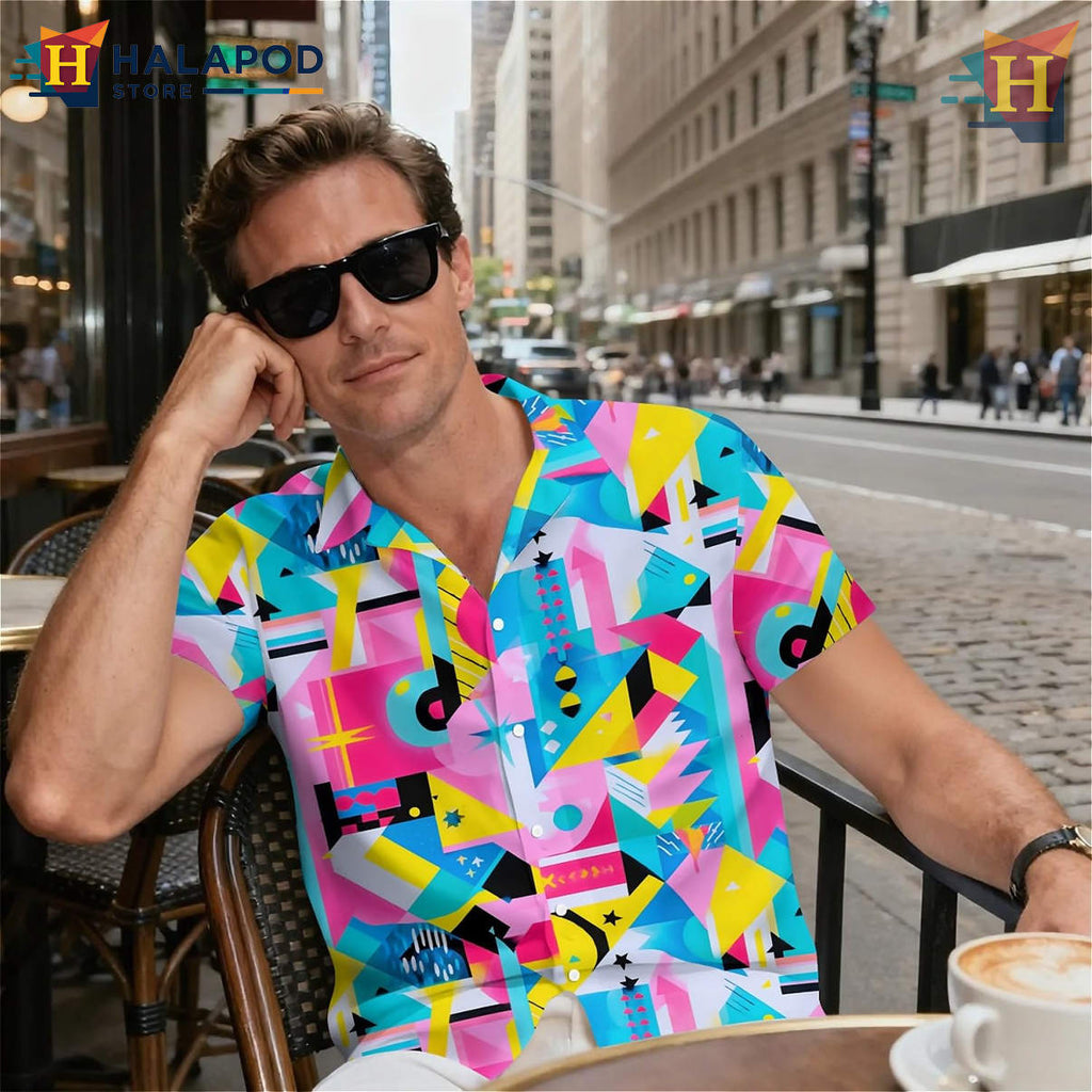 Colorful Geometry Hawaiian Shirt Funny Tropical Holiday Summer Graphic Shirt