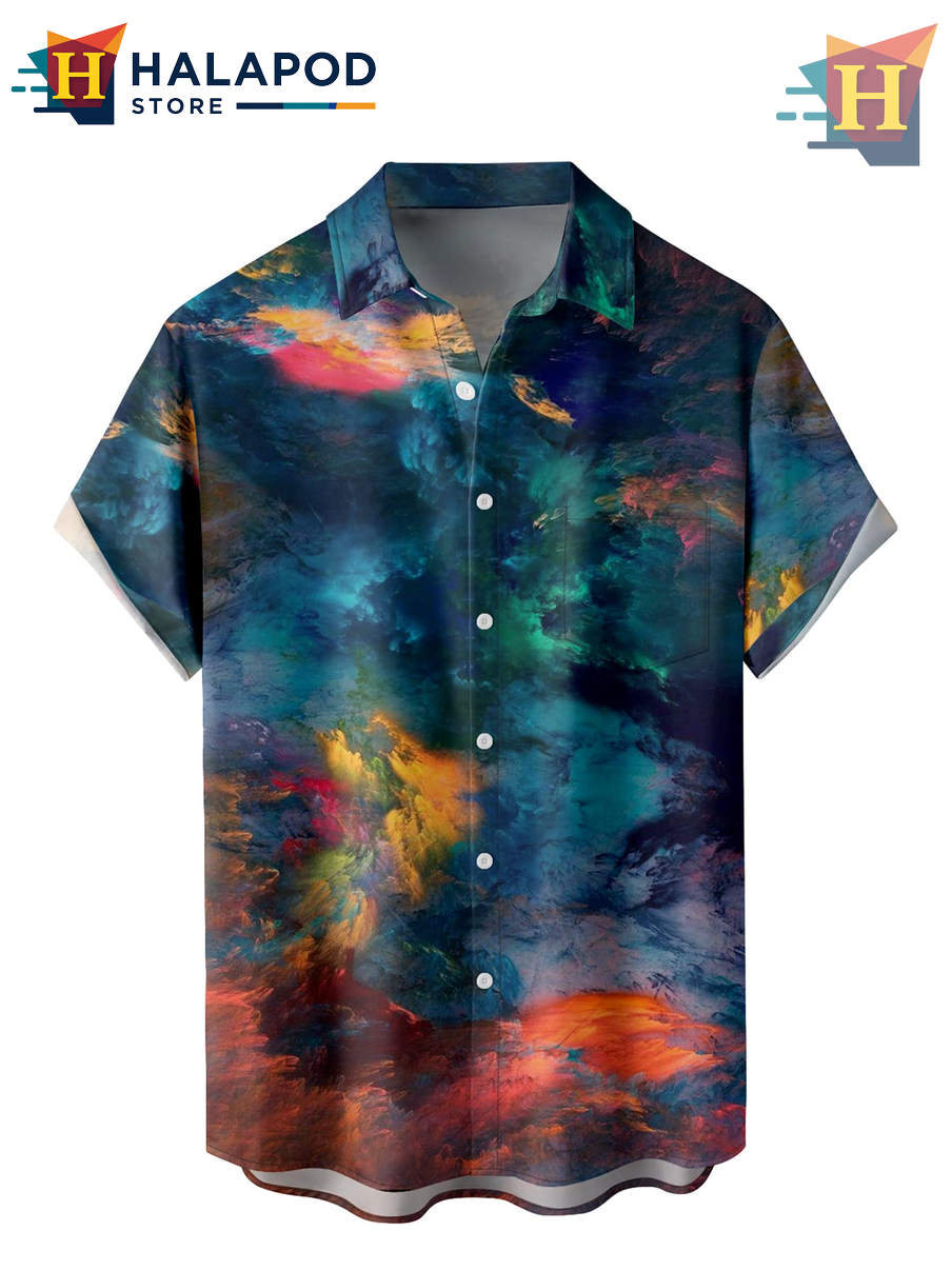 Colorful Glow Aurora Hawaiian Shirt 2026 Tropical Holiday Casual Beach Apparel