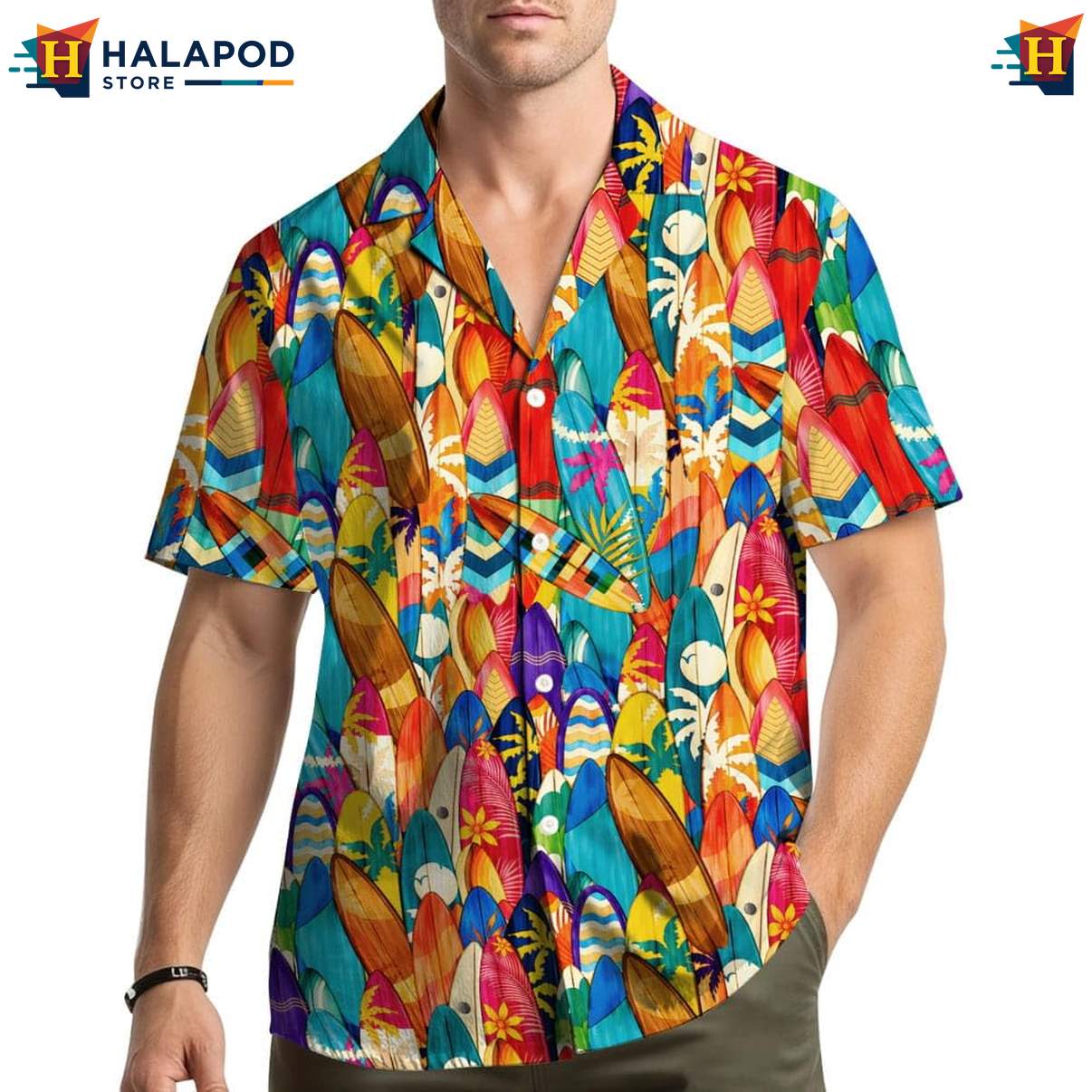Colorful Surfboard Hawaiian Shirt For Men, Vibrant Summer Beach Button Down