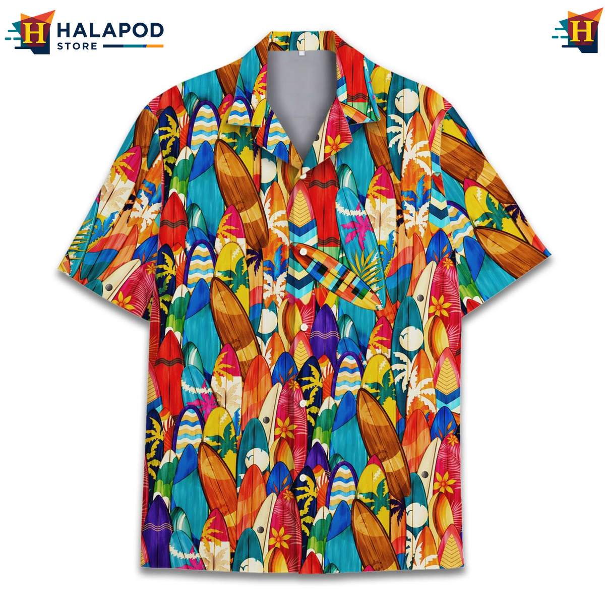 Colorful Surfboard Tropical Shirt For Men, Vibrant Summer Beach Button Down