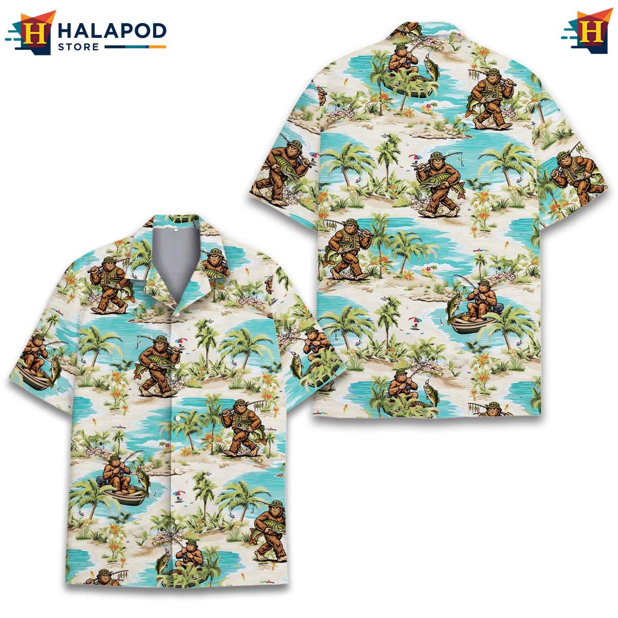 Cool Bigfoot Short-sleeve button-up shirt, Fun Fishing Design For Summer Beach Outings