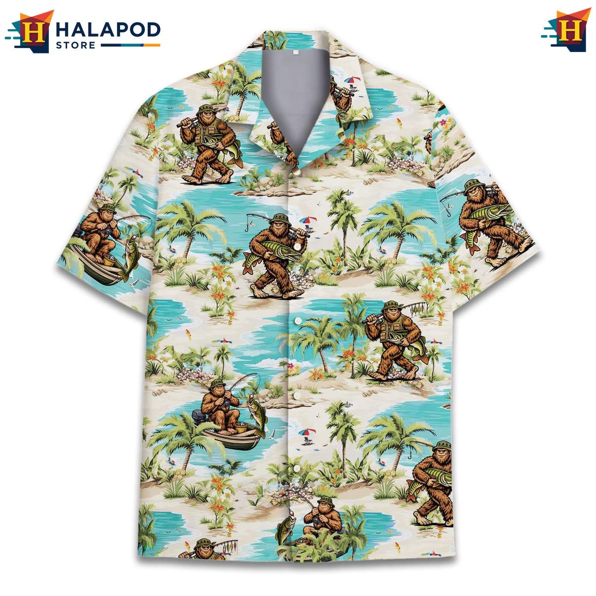 Cool Bigfoot Tropical Shirt, Fun Fishing Design For Summer Beach Outings