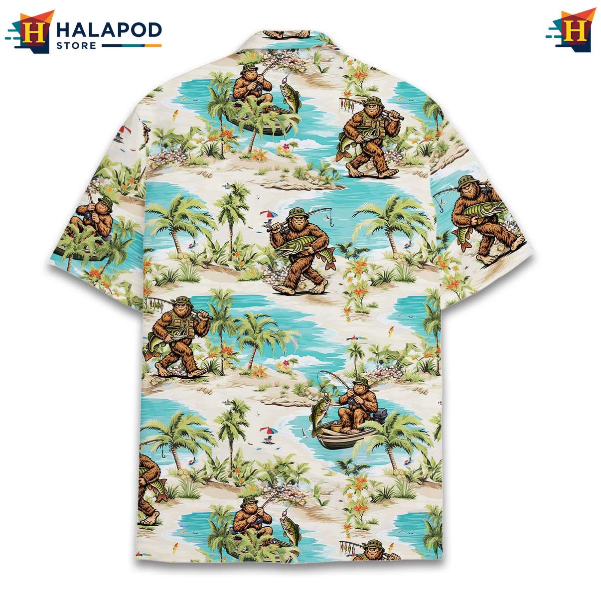 Cool Bigfoot Aloha Shirt, Fun Fishing Design For Summer Beach Outings