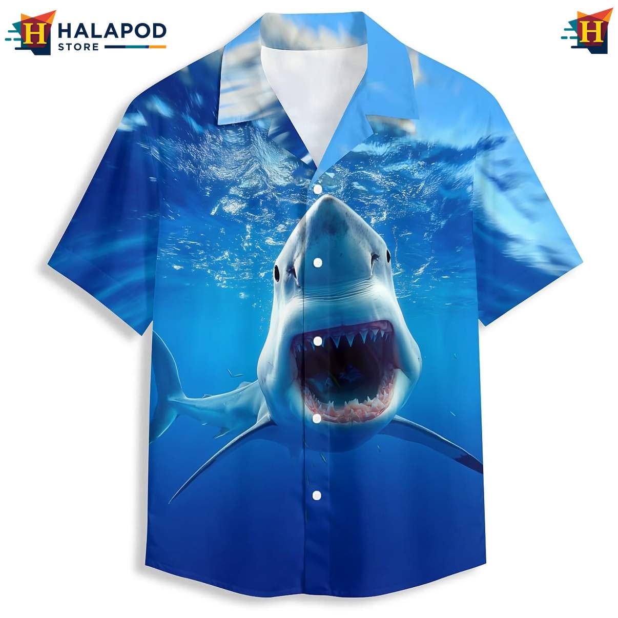 Cool Blue Shark Tropical Hawaiian Shirt Short Sleeve Floral Button Down