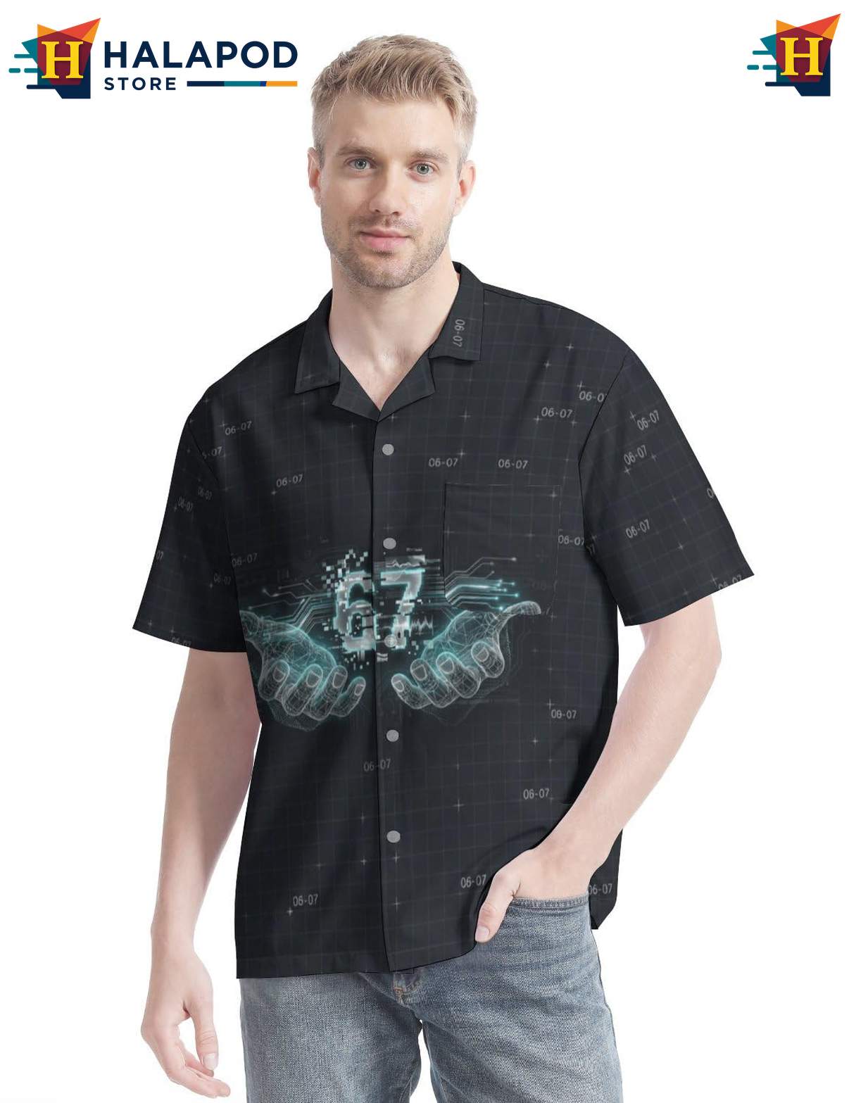 Cool Digital Short-sleeve button-up shirt, Modern Tech Inspired Button Up For Gamers And Tech Enthusiasts