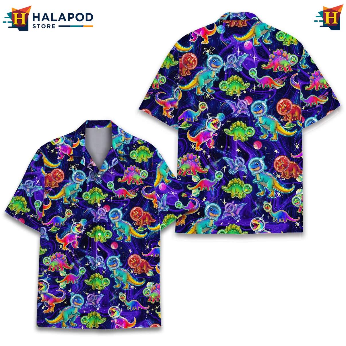 Cool Dinosaur Aloha Shirt, Vibrant Cosmic Design For Summer Beach Fun