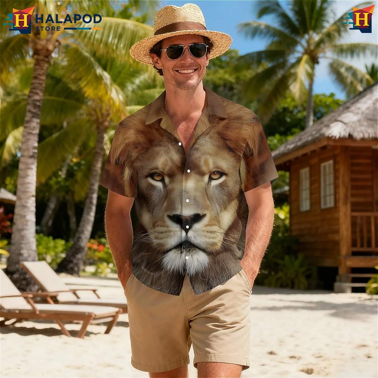 Cool Lion Tropical Short-sleeve button-up shirt Short Sleeve Floral Beach Button Down