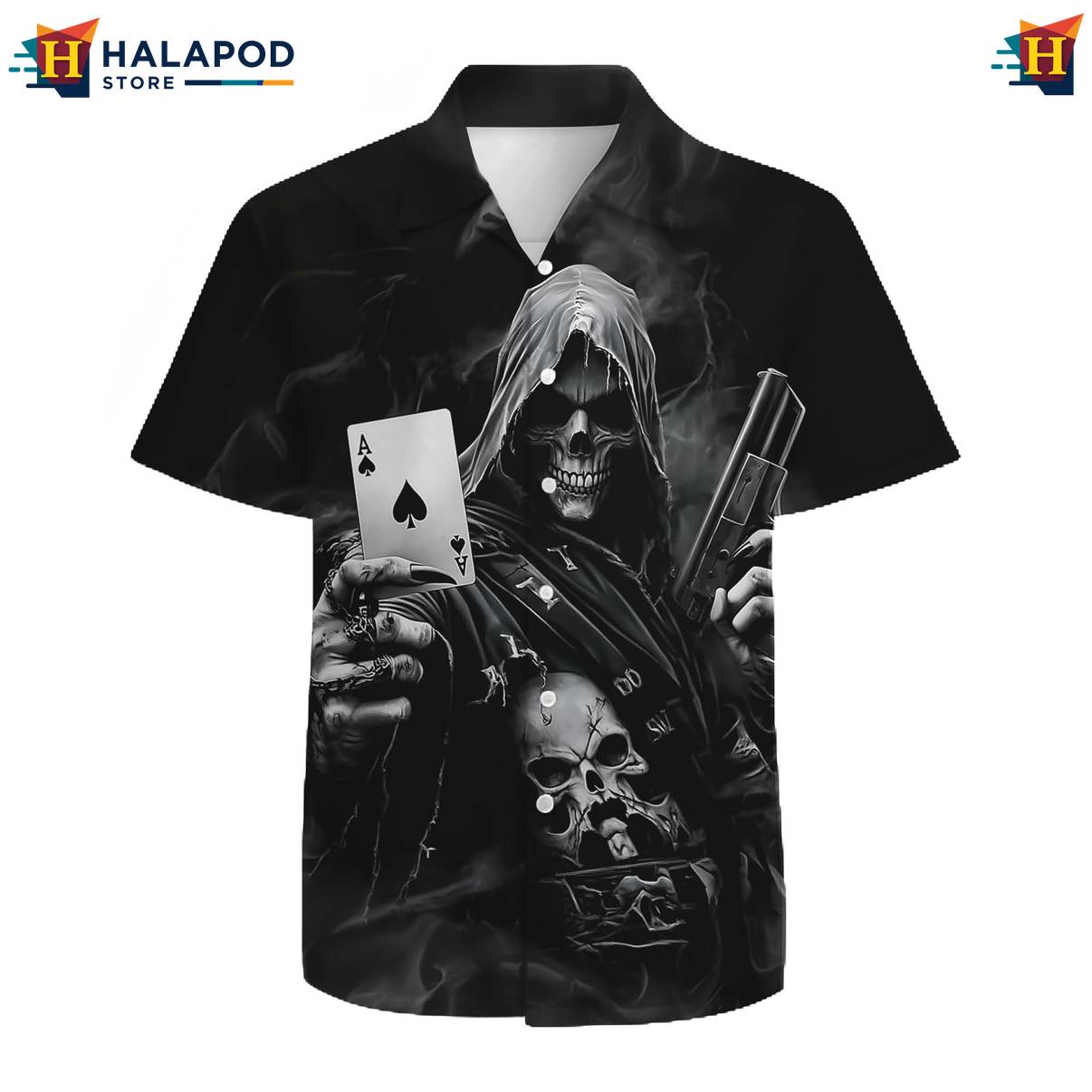Cool Skeleton Tropical Hawaiian Shirt Mens Short Sleeve Floral Button Down